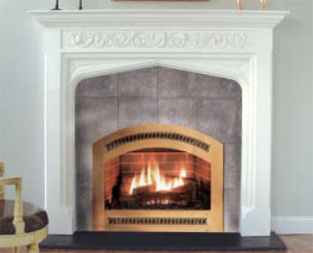 Tudor style decorative plaster fireplace mantle